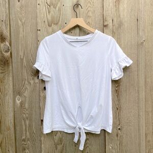 Women’s Top Dressy Casual Ruffle Front Knot Short Sleeve Blouse Size Small